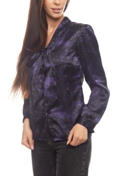 Jake*s Schluppen-Bluse Florales Damen Blusen-Hemd Mit All-Over-Muster Und Knopfleiste Lila