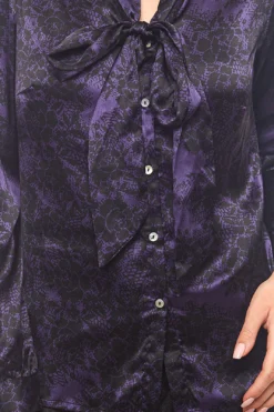 Jake*s Schluppen-Bluse Florales Damen Blusen-Hemd Mit All-Over-Muster Und Knopfleiste Lila -Mode Reich Geschaft 8948804 Lila 3