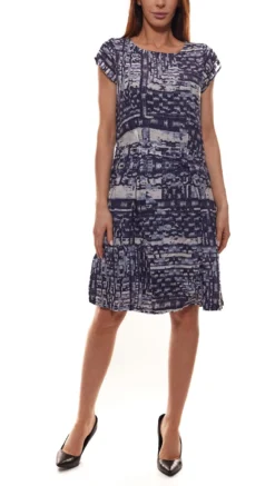 Jake*s Mini-Kleid Schickes Damen Freizeit-Kleid Mit Allovermuster Marine/Weiß