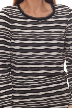 Jake*s Longsleeve Modisches Damen Stretch-Shirt Mit Allover-Wellenmuster Schwarz/Weiß -Mode Reich Geschaft 9334330 Schwarz 4