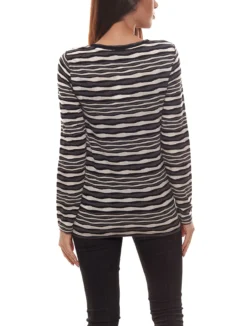 Jake*s Longsleeve Modisches Damen Stretch-Shirt Mit Allover-Wellenmuster Schwarz/Weiß -Mode Reich Geschaft 9334330 Schwarz 6