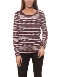 Jake*s Stretch-Shirt Coole Damen Longsleeve Mit Allover-Wellenmuster Rot/Weiß