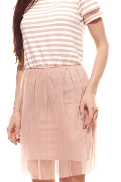 ONLY Rock-Kleid Lockeres Damen Sommer-Kleid Mit Streifenmuster Rosa -Mode Reich Geschaft 9644288 Rosa 1