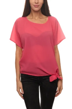 Aniston Blusenshirt Durchsichtige Damen Freizeit-Bluse Mit Bindeband Am Saum Rosa