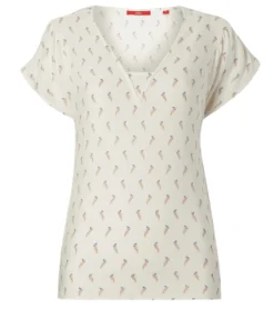 S.Oliver Kurzarm-Bluse Feminines Damen Blusen-Shit Mit Allovermuster Creme -Mode Reich Geschaft 9675654 Hellblau