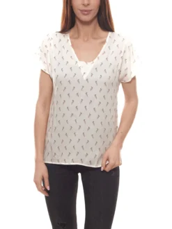 S.Oliver Kurzarm-Bluse Feminines Damen Blusen-Shit Mit Allovermuster Creme