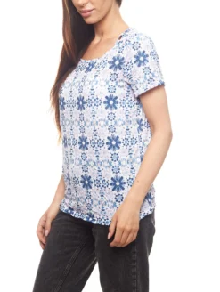 Street One Blusen-Shirt Gemustertes Kurzarm T-Shirt Für Damen Weiß/Blau