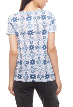 Street One Blusen-Shirt Gemustertes Kurzarm T-Shirt Für Damen Weiß/Blau -Mode Reich Geschaft 9681750 Weiss 3