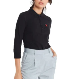 AUDEN CAVILL Damen Polo-Hemd Langarm Freizeit-Shirt Pia Schwarz -Mode Reich Geschaft AC20W PLW10008 BLACK PIA