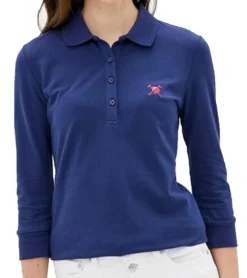 AUDEN CAVILL Pia Damen Polo-Hemd Langarm Dunkelblau -Mode Reich Geschaft AC20W PLW10008 V1944 PIA