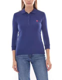 AUDEN CAVILL Pia Damen Polo-Hemd Langarm Dunkelblau