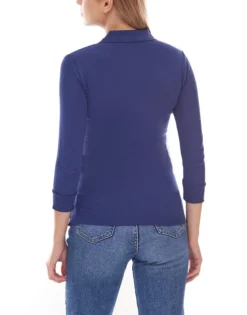 AUDEN CAVILL Pia Damen Polo-Hemd Langarm Dunkelblau -Mode Reich Geschaft AC20W PLW10008 V1944 PIA 6