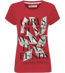 JEREMY MEEKS Damen Freizeit-Shirt Agazio Girls Just Wanna Have Funds Rot -Mode Reich Geschaft AGAZIO 20S JMW2016 Red 4