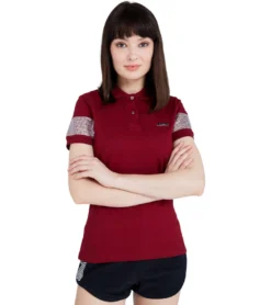 JEREMY MEEKS Damen Polo-Shirt T-Shirt Annamaria Mit Glitzersteinen An Den Ärmeln Bordeaux