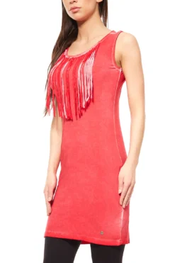 AjC Damen Mini Fransenkleid Freizeitkleid Rot
