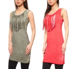 AjC Damen Mini Fransenkleid Freizeitkleid