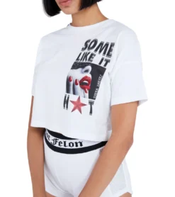 JEREMY MEEKS Damen Cropped-Shirt T-Shirt Some Like It Hot Bianca Weiß