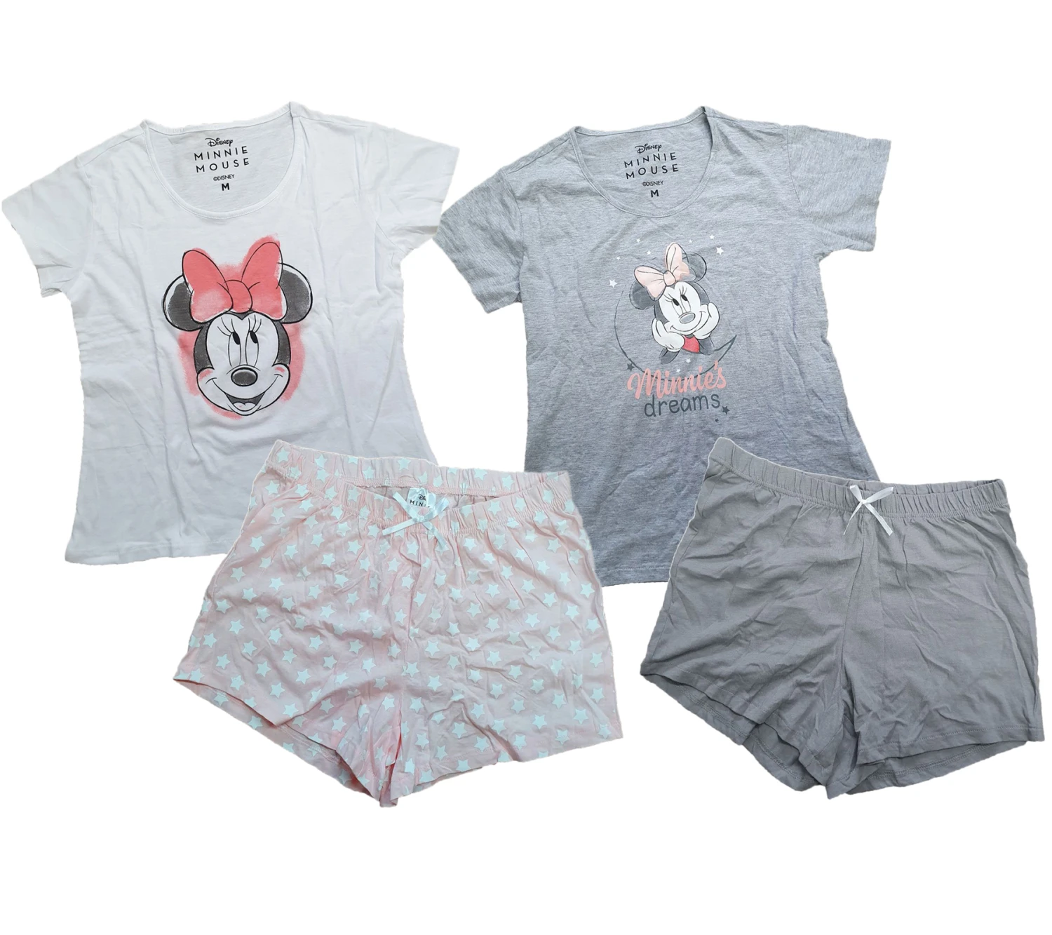 Disney Minnie Mouse Damen Pyjama Kurzer Baumwoll Sommer-Schlafanzug In Weiß Oder Grau 1 Disney Minnie Mouse Damen Pyjama Kurzer Baumwoll Sommer-Schlafanzug In Weiß Oder Grau