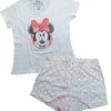 Disney Minnie Mouse Damen Pyjama Kurzer Baumwoll Sommer-Schlafanzug Weiß/Rosa