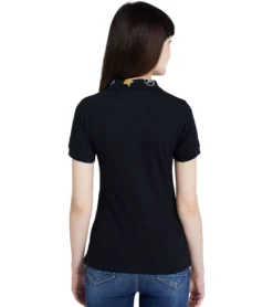 JEREMY MEEKS Damen Polo-Shirt Elisa Mit Patches Am Kragen Schwarz -Mode Reich Geschaft ELISA 20S JMW3004 Black