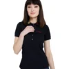 JEREMY MEEKS Damen Polo-Shirt Elisa Mit Patches Am Kragen Schwarz
