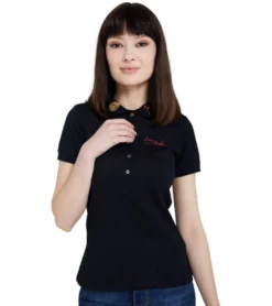 JEREMY MEEKS Damen Polo-Shirt Elisa Mit Patches Am Kragen Schwarz