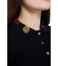 JEREMY MEEKS Damen Polo-Shirt Elisa Mit Patches Am Kragen Schwarz -Mode Reich Geschaft ELISA 20S JMW3004 Black 4