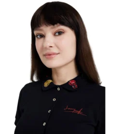 JEREMY MEEKS Damen Polo-Shirt Elisa Mit Patches Am Kragen Schwarz -Mode Reich Geschaft ELISA 20S JMW3004 Black 6