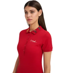 JEREMY MEEKS Elisa Damen Polo-Hemd Kurzarm Mit Patches Am Kragen Rot -Mode Reich Geschaft ELISA 20S JMW3004 Red 4