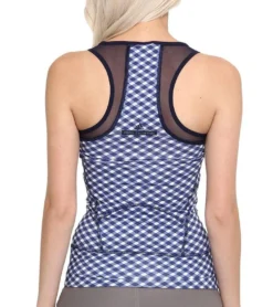 Adidas X Stella McCartney Fitness Tank-Top Kariertes Damen Sport-Shirt Mit Mesh-Details Blau/Weiß -Mode Reich Geschaft F51340 2
