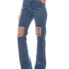 FUNKY BUDDHA Destroyed-Jeans Stylische Damen Hose Knee Cut Out Blau