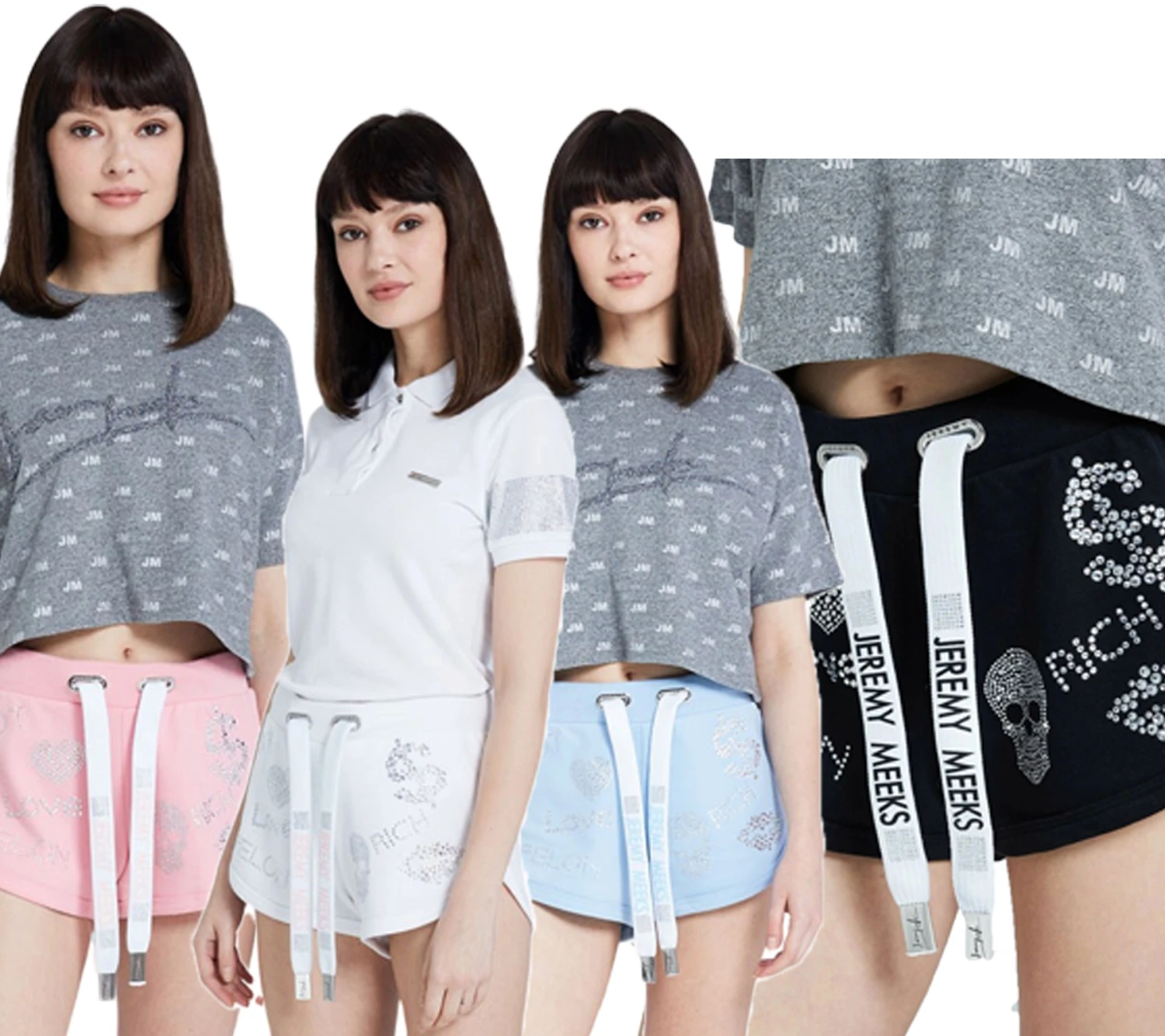 JEREMY MEEKS Ianira Damen Sweat-Shorts Kurze Hose Mit Glitzersteinen 20W JMW7000 1 JEREMY MEEKS Ianira Damen Sweat-Shorts Kurze Hose Mit Glitzersteinen 20W JMW7000