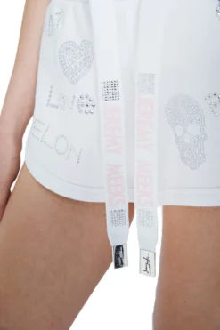 JEREMY MEEKS Damen Kurze Hose Sweat-Shorts Mit Glitzersteinen Ianira Weiß -Mode Reich Geschaft IANIRA 20W JMW7000 White 1