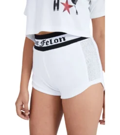 JEREMY MEEKS Damen Shorts Hot Pants Mit Glitzersteinen Ilda Weiß