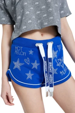 JEREMY MEEKS Damen Hot Pants Mit Glitzersteinen Ilva Blau -Mode Reich Geschaft ILVA 20W JMW7004 Sax 4
