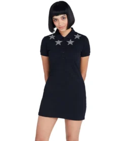 JEREMY MEEKS Damen Polo-Kleid Mit Glitzersternen Lisa Schwarz
