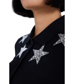 JEREMY MEEKS Damen Polo-Kleid Mit Glitzersternen Lisa Schwarz -Mode Reich Geschaft LISA 20S JMW8000 Black 2