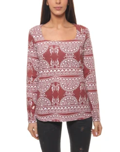 Cheer Langarm-Shirt Gemustertes Damen Herbst-Shirt Mit Rechteckigem Ausschnitt In Tollen Farben -Mode Reich Geschaft Langarmshirt Deal 610621 Cheer Langarm Shirt gemustertes Damen Herbst Shirt mit rechteckigem Ausschnitt in tollen Farben