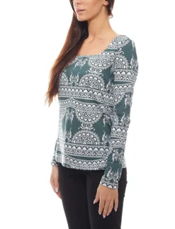 Cheer Langarm-Shirt Gemustertes Damen Herbst-Shirt Mit Rechteckigem Ausschnitt In Tollen Farben -Mode Reich Geschaft Langarmshirt Deal 889787 2 Cheer Damen Shirt modisches Langarmshirt mit rechteckigem Ausschnitt Gruen Weiss Cheer Langarm Shirt gemustertes Damen Herbst Shirt mit rechteckigem Ausschnitt