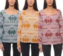 Cheer Langarm-Shirt Gemustertes Damen Herbst-Shirt Mit Rechteckigem Ausschnitt In Tollen Farben