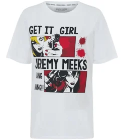 JEREMY MEEKS Damen Kurzarm-Shirt Mafalda Get It Girl-Frontprint Weiß -Mode Reich Geschaft MAFALDA 20S JMW2011 White 3
