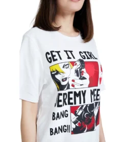 JEREMY MEEKS Damen Kurzarm-Shirt Mafalda Get It Girl-Frontprint Weiß -Mode Reich Geschaft MAFALDA 20S JMW2011 White 5