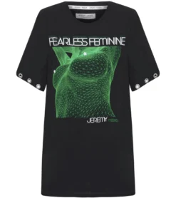 JEREMY MEEKS Damen Oversized-Shirt Freizeit T-Shirt Marta Schwarz/Grün -Mode Reich Geschaft MARTA 20S JMW2008 Black 2