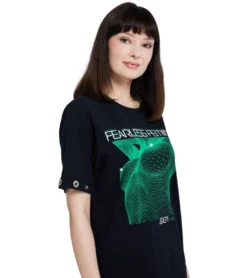 JEREMY MEEKS Damen Oversized-Shirt Freizeit T-Shirt Marta Schwarz/Grün