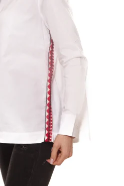 Rossana Diva Ausgeh-Bluse Schlichte Damen Langarm-Bluse Mit Buntem Nähten An Den Seiten Weiß -Mode Reich Geschaft RD14 051CW 1950 3